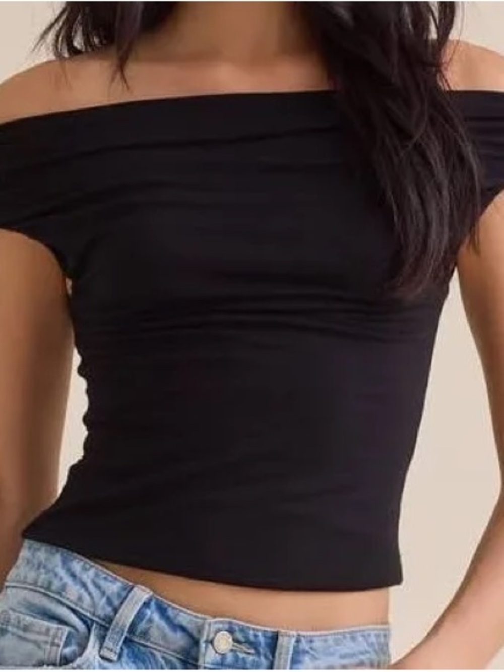INC International Concepts Black Off-Shoulder Crop Top